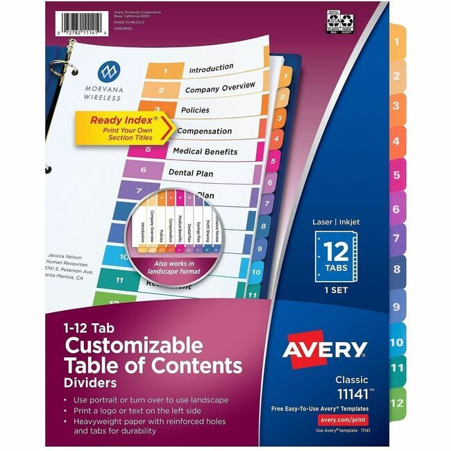 Avery Products Corporation Dividers Index Ready 1-12 AVE11141