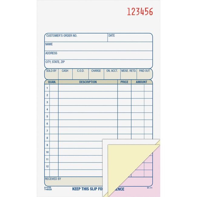 Adams Business Forms Book Sales Order 3PT 4X7 ABFTC4705