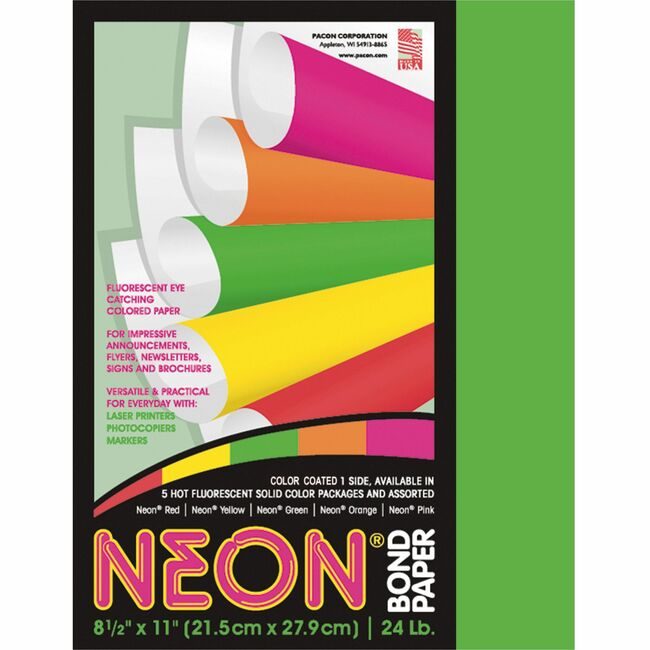 Pacon Corporation Paper Bond Neon 24# Letter Green PAC104317