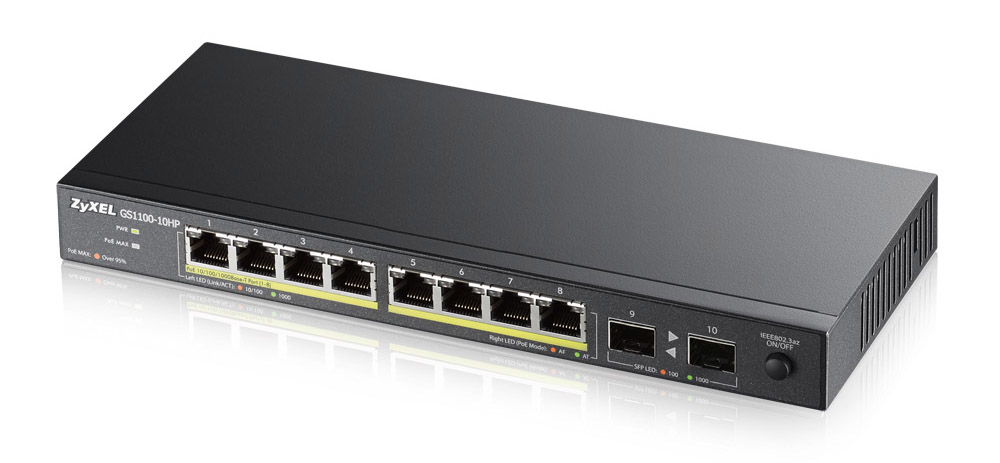 Zyxel GS1100-10HP network switch Unmanaged Gigabit Ethernet (10/100/1000) Power over (PoE) 1U Black