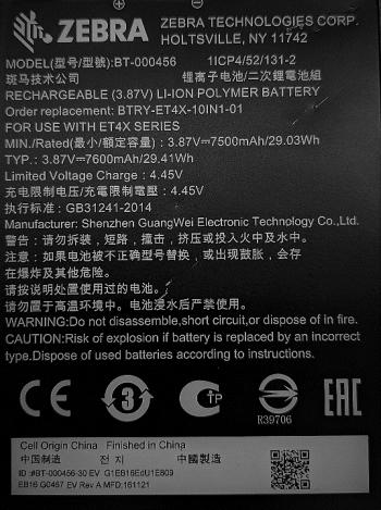 Zebra BTRY-ET4X-10IN1-01 tablet spare part/accessory Battery